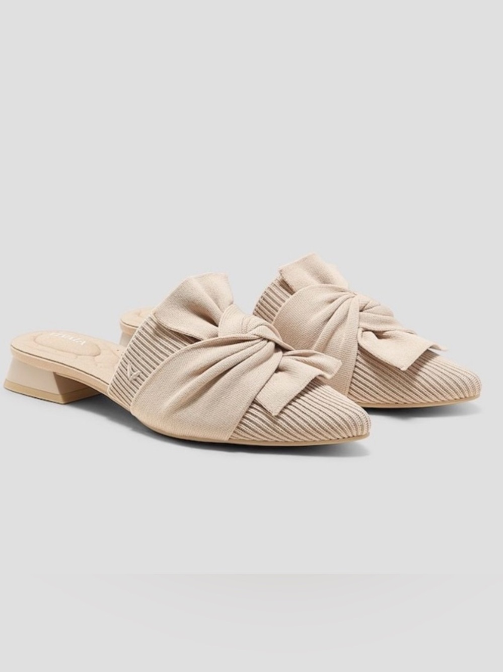 NWOT VIVAIA Pointed Toe Knot Mule Heels EU 40 US 9 Beige Knit Slip On Shoes